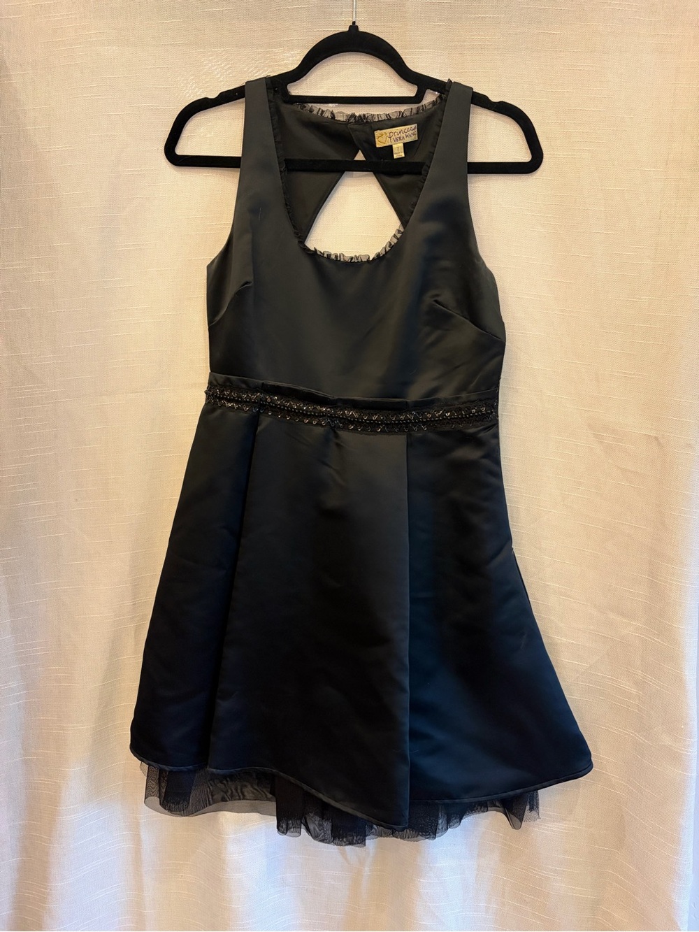 princess vera wang Black Satin Formal Dress Juniors Beaded Waist Lined
